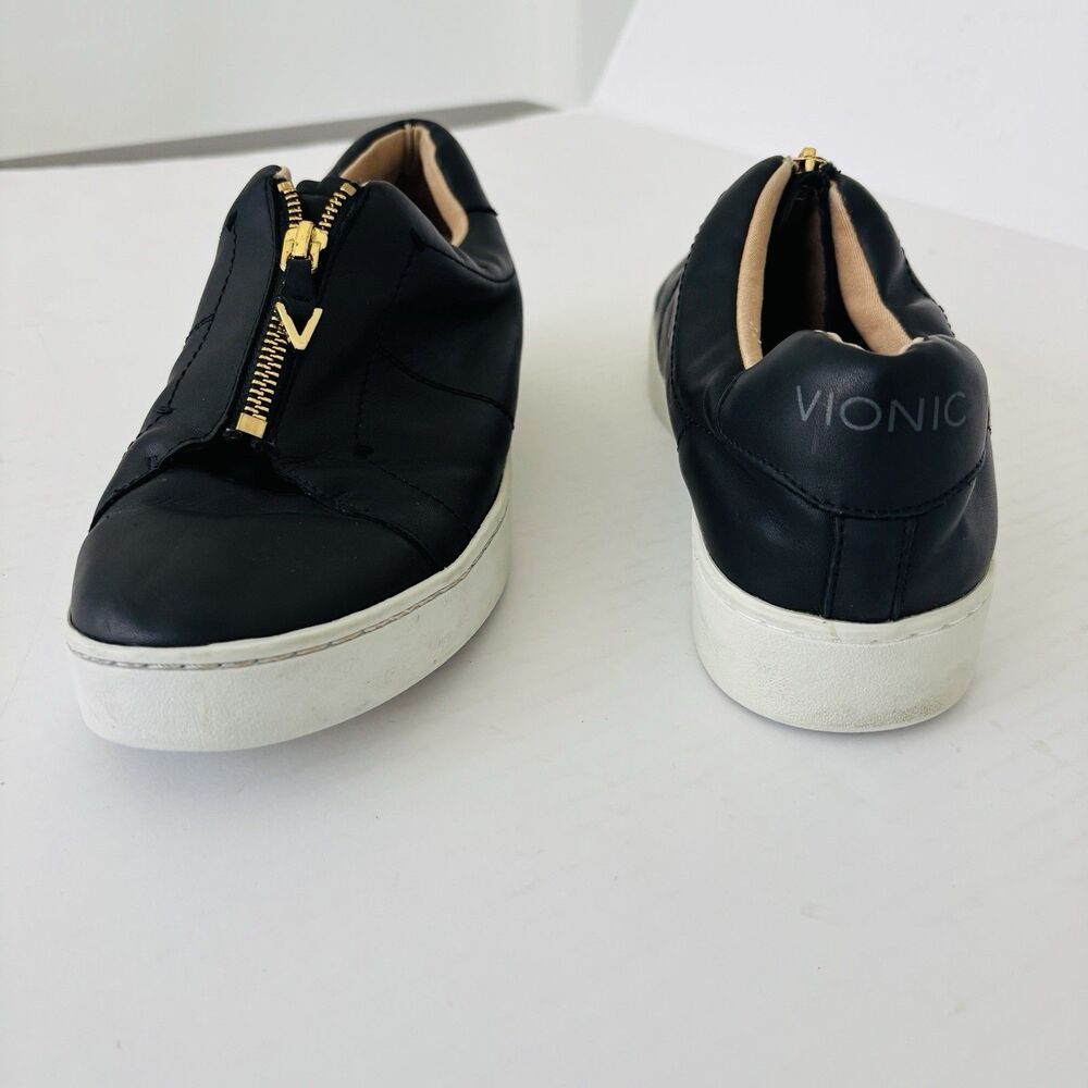 Vionic Ellis Black Leather Zip Sneakers Orthotic Comfort Shoes Womens Size 9.5
